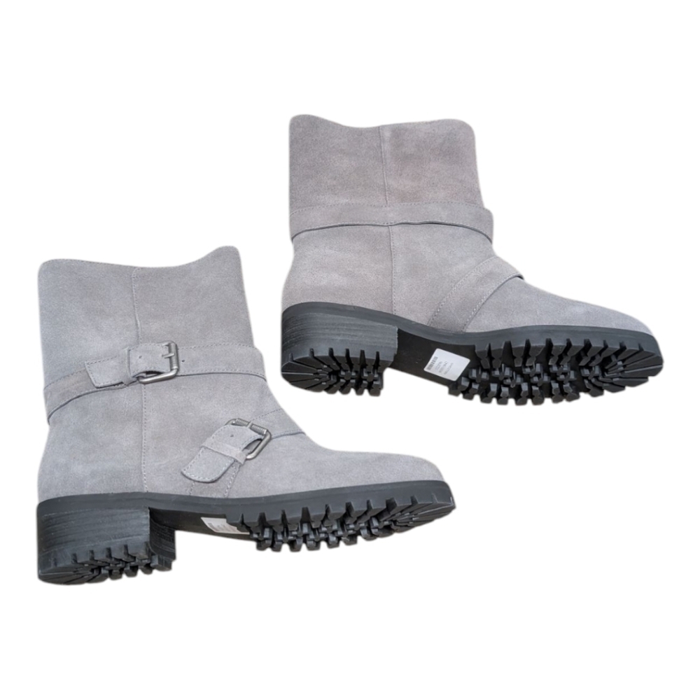 SPLENDID (9) Chunky Moto Lug Gray Suede Ankle Boots Faux Fur Lining NWOT